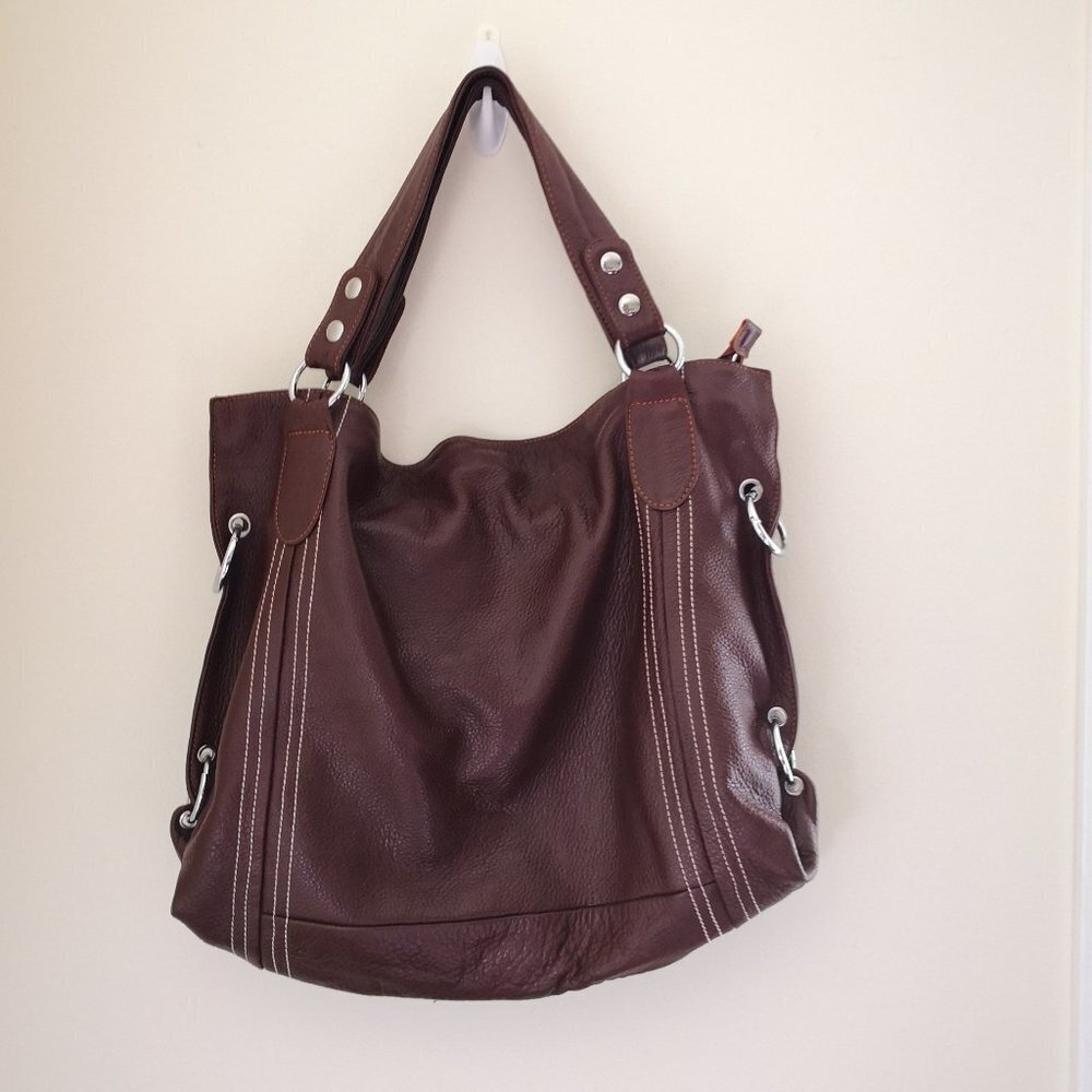 Burgundy Pebble Leather Shoulder/Crossbody Bag 29" X 14"x4"
